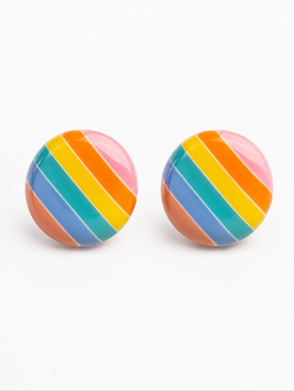Vintage Colorful Pastel Rainbow Striped Round Stud Earrings